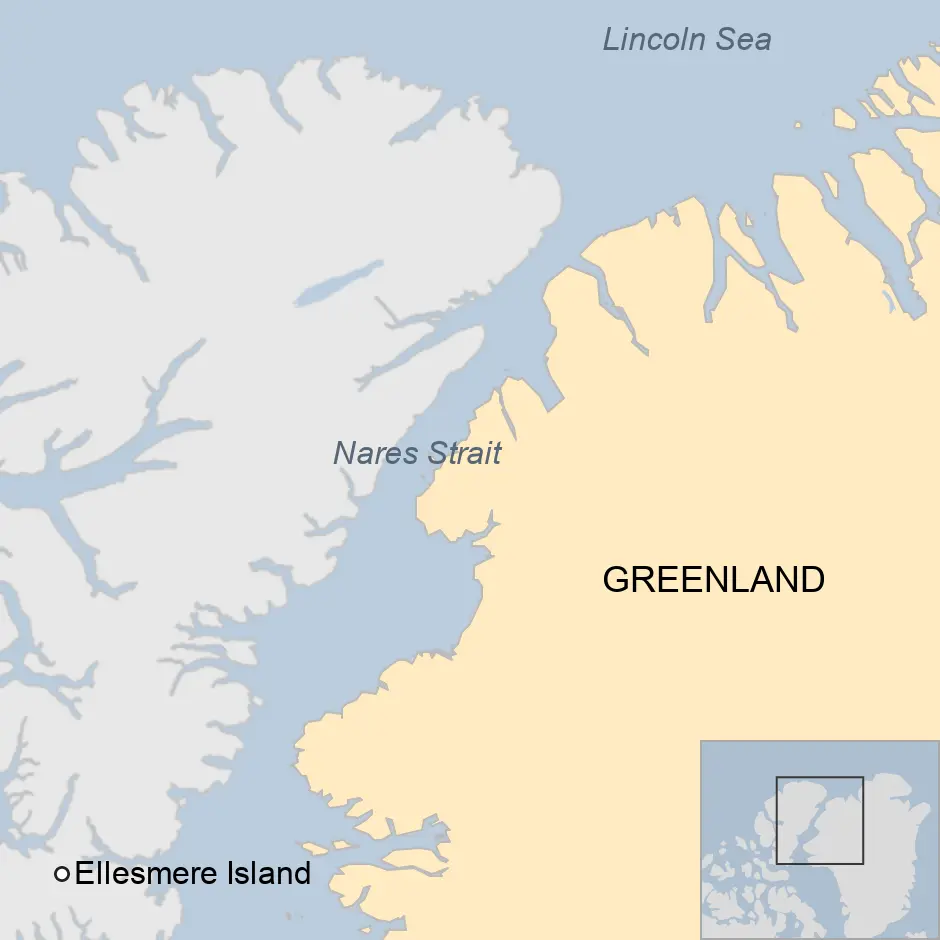 Nares Strait_ BBC Photo (the BBC): This strait is about 35km wide and 600m deep at its narrowest point.